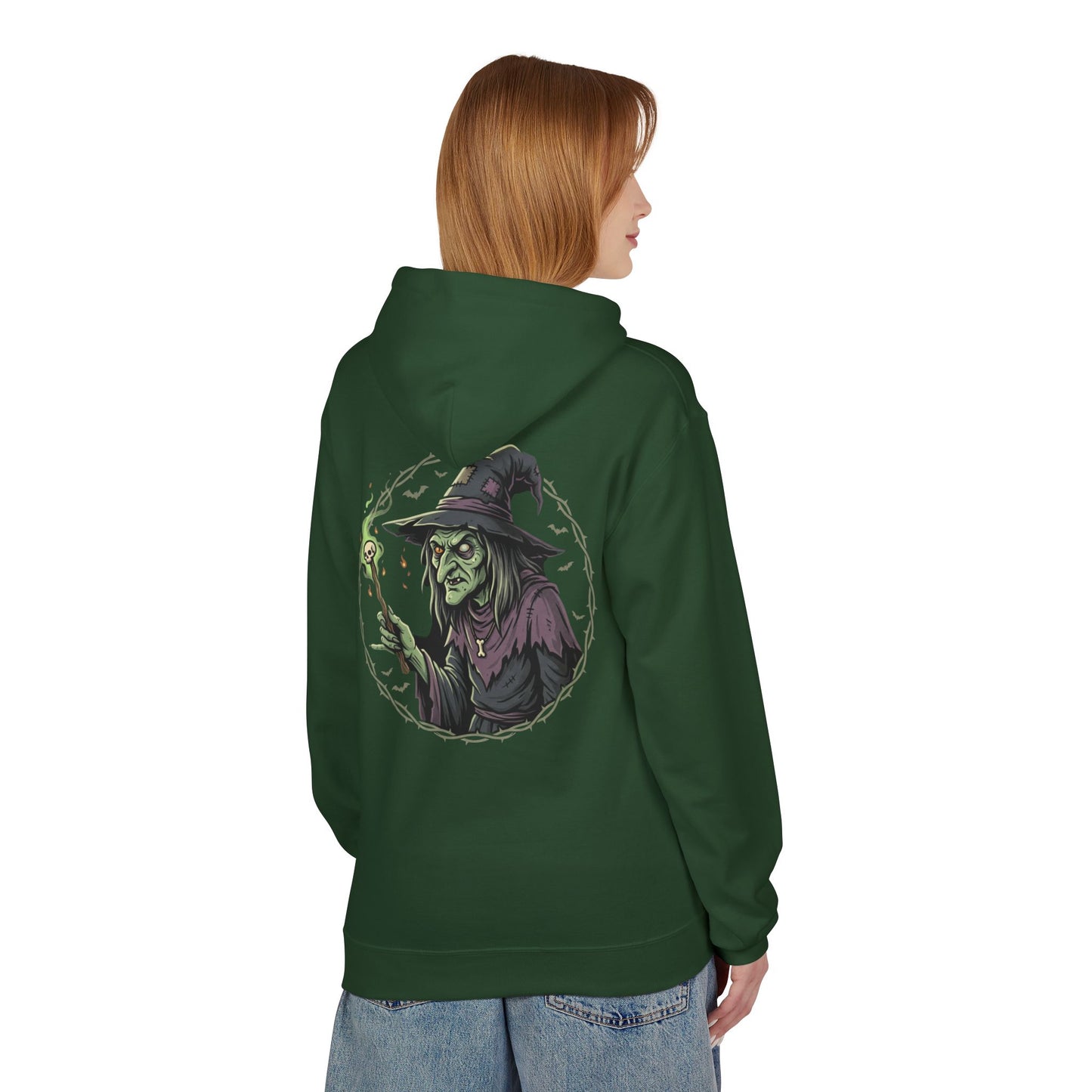 Witchy Green Witch Hoodie – Spooky Halloween Graphic Pullover