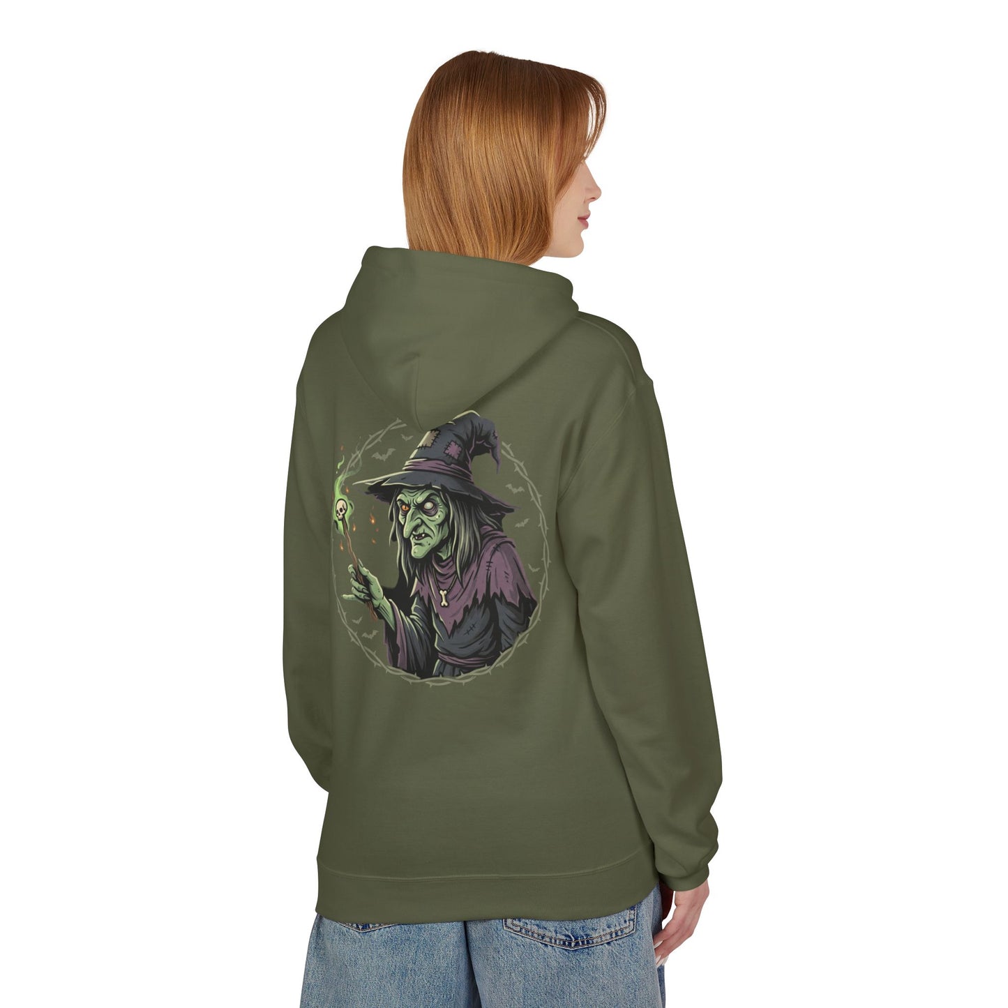 Witchy Green Witch Hoodie – Spooky Halloween Graphic Pullover